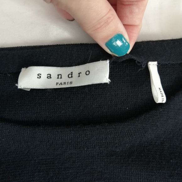 Sandro Men's Merino Wool Navy Sweater With Lamb Leather Pocket Small - Picture 12 of 15